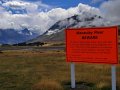 Schild am Macaulay River (Neuseeland)