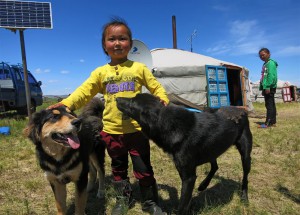 Kleiner Mongole mit Hirtenhunden (Mongolei)